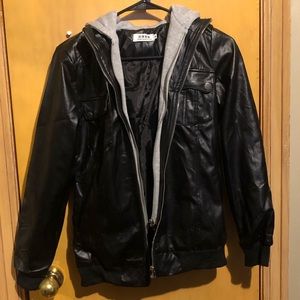 Pleather hooded jacket